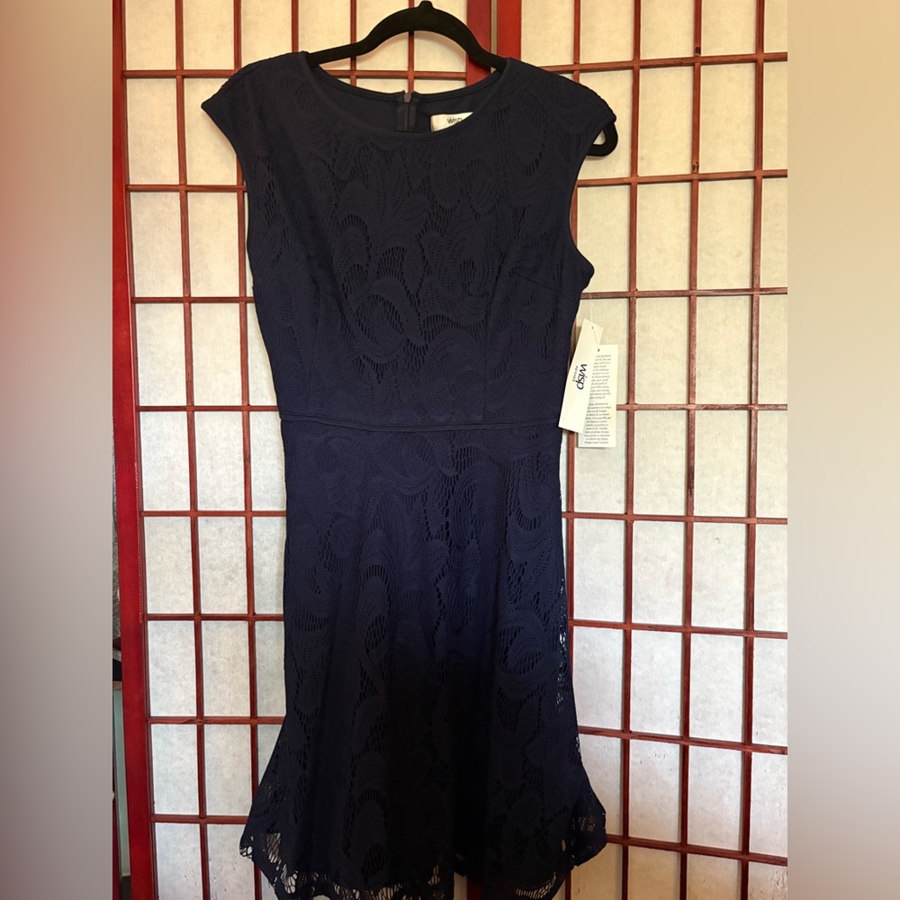 Blue Sheath Midi Dress Crew Neck Flutter Sleeveless